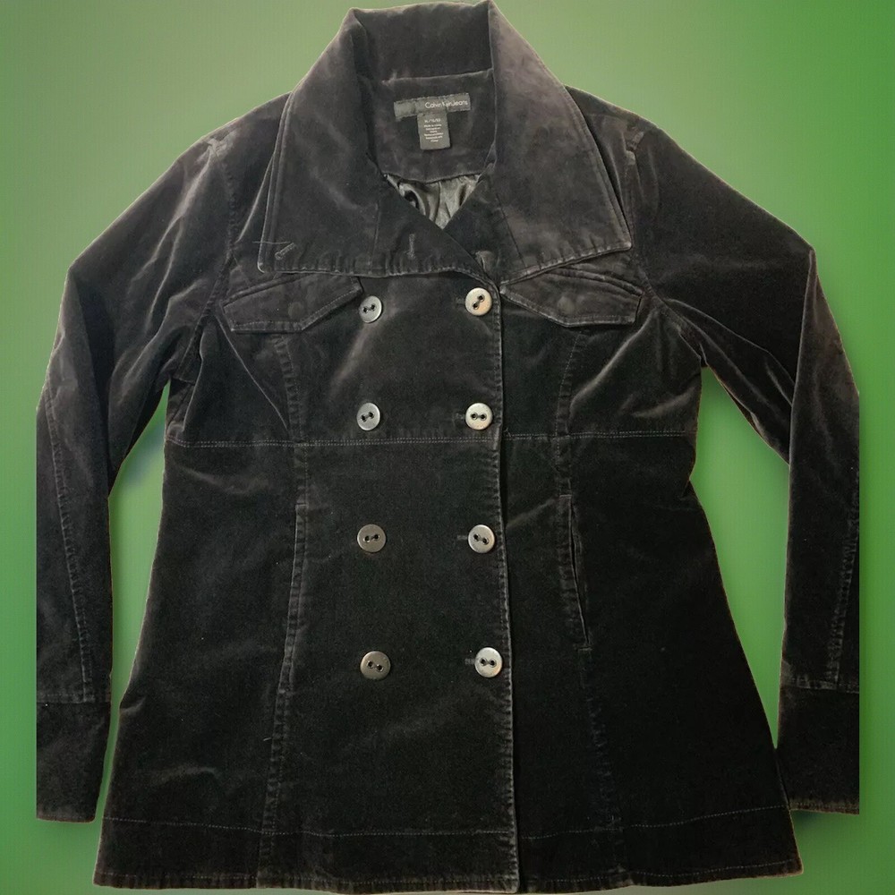 Calvin Klein Jeans Women’s Jacket Black Velvet Double Breasted XL