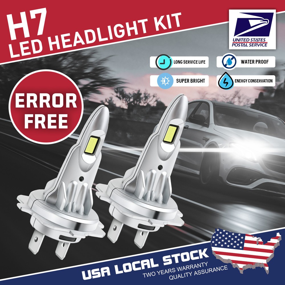 H7 LED Headlight Bulb Kit 6000K Super White 80000LM High Low Beam Lights