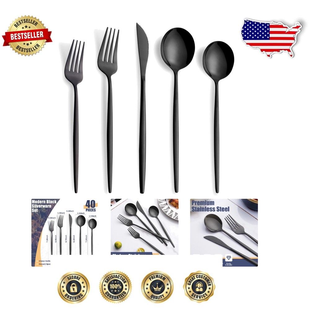 Contemporary 40-Piece Silverware Set for Home and Restaurant - Service for 8