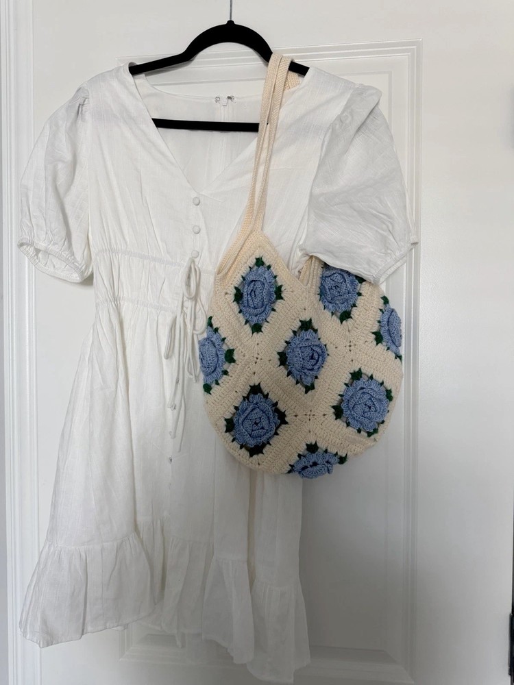New handmade Crochet Rose Flower Granny Square Shoulder tote Bag Women