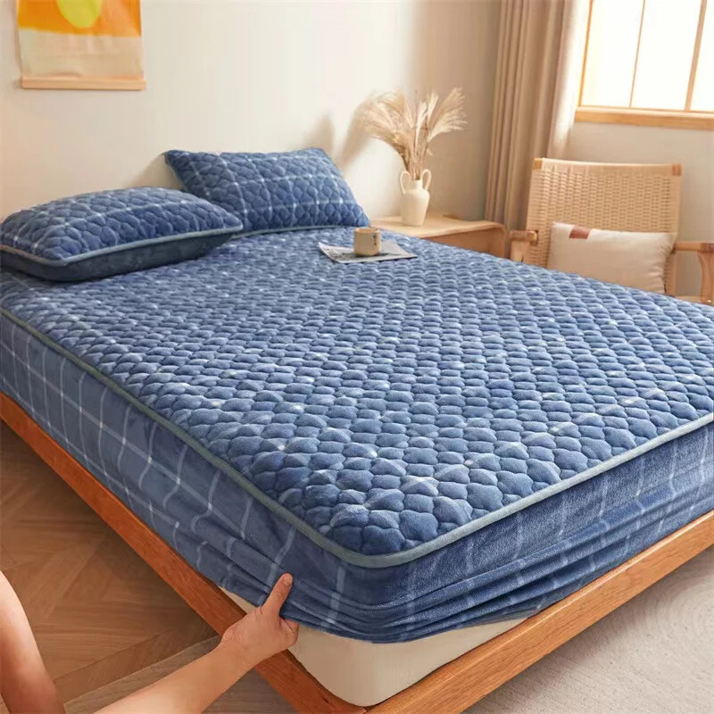 Soft Thick Velvet Quilted Bed Pad Protector Cover Luxury Flannel Mattress Cover