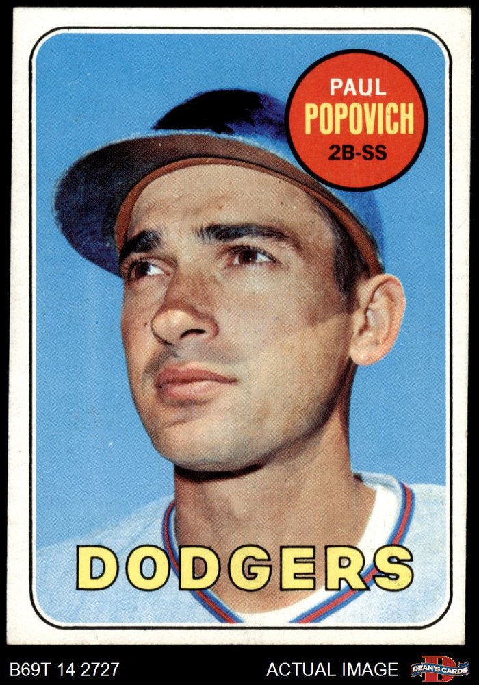 1969 Topps #47 Paul Popovich Invisible / Rough Blob Dodgers VARIATION 5 - EX