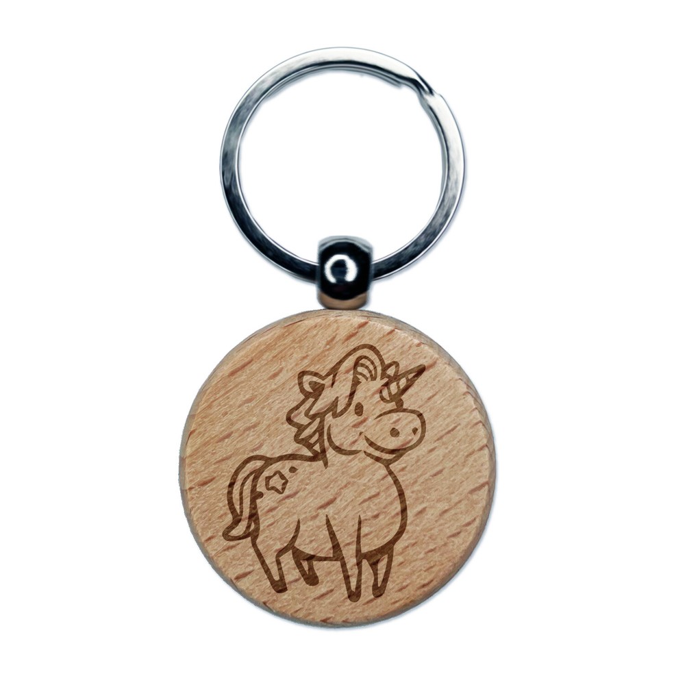 Unicorn Wood Keychain Charm with Engraved Hair Design