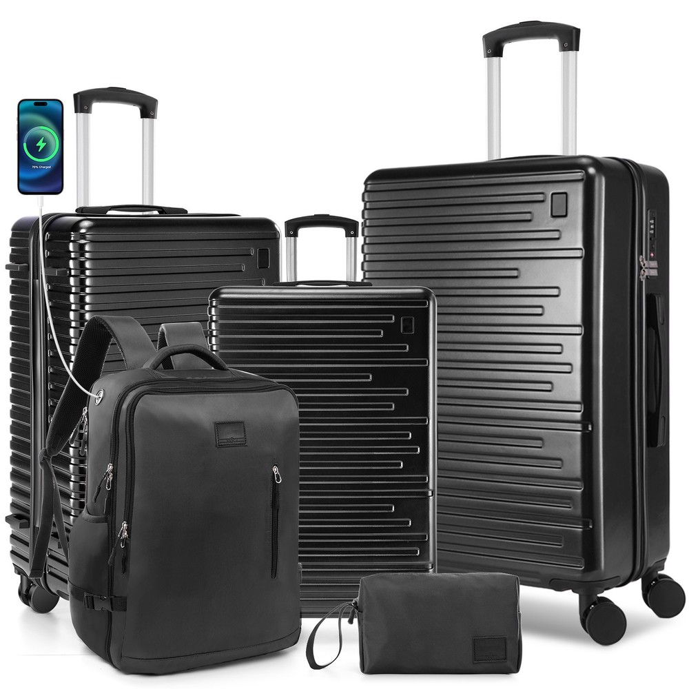 3\5 Piece Luggage Set Expandable ABS+PC Hardshell Carry on with Spinner & TSA