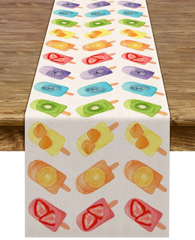 Linen Watercolor Popsicle Table Runner Ice Cream Summer Fruit Baby Shower Kit...