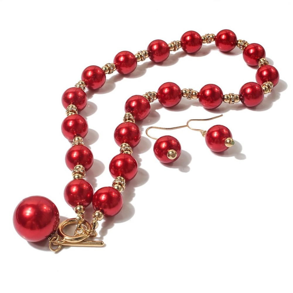 XAM 2PCS/set Large Simulated Pearl Necklace and Stud Earring for Women Brides...