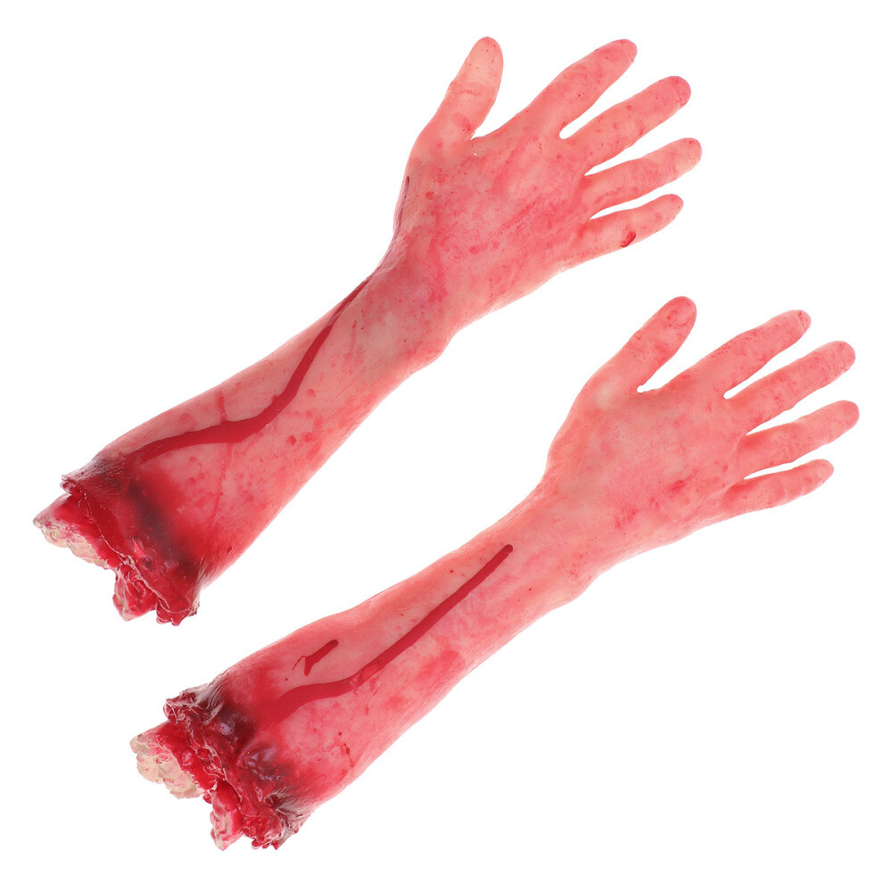 2 Pcs Fake Body Parts with Blood Halloween Props Severed Hand Toy Prank Baby