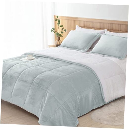 Silver Grey Sherpa Comforter Set Full Queen Size, All Full/Queen Light Gray