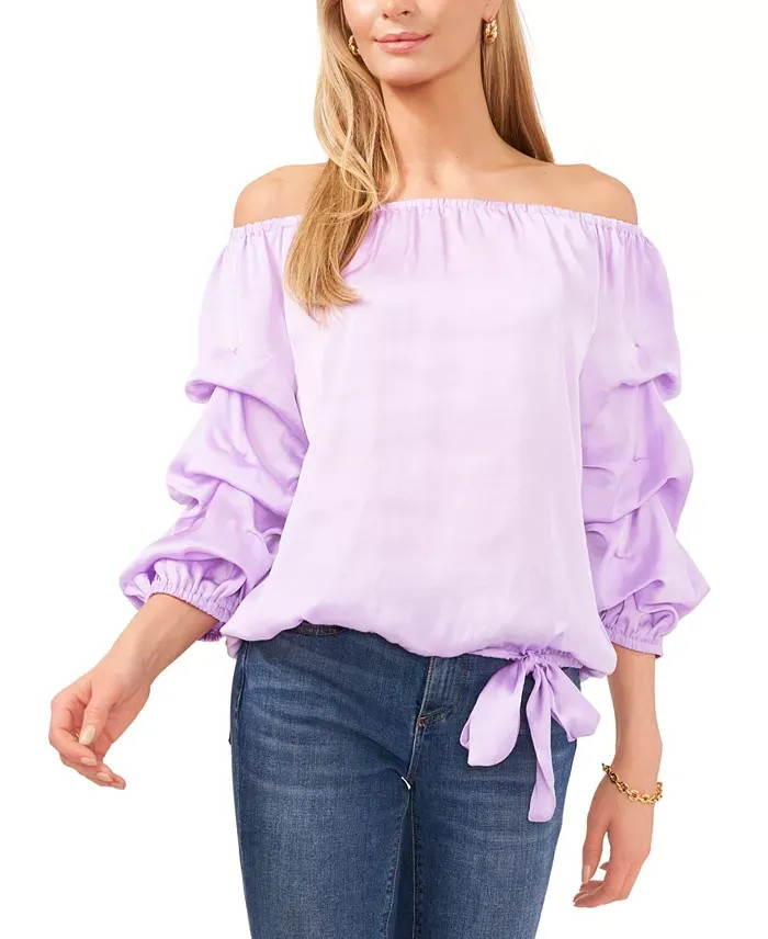 Vince Camuto Blouse Womens Size XL Purple Off Shoulder Balloon Sleeve $69