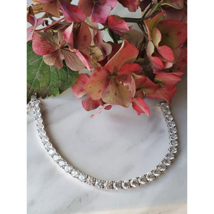 12-Piece Round Lab Diamond 14k White Gold Plated Tennis Bracelet for Women