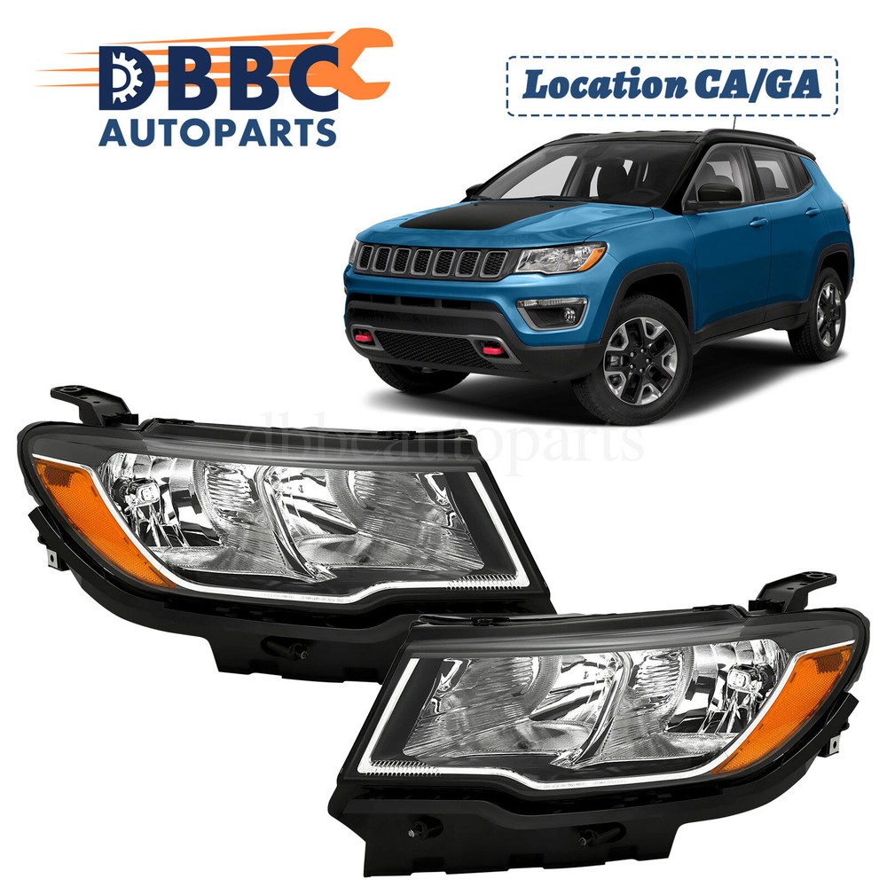 Driver and Passenger Side Halogen Headlight Set LH+RH For 2017-2021 Jeep Compass