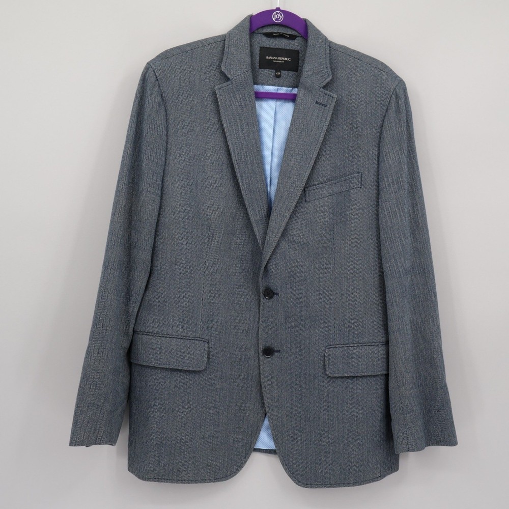 Banana Republic Herringbone Blazer Mens 42R Gray Professional Classic Academia
