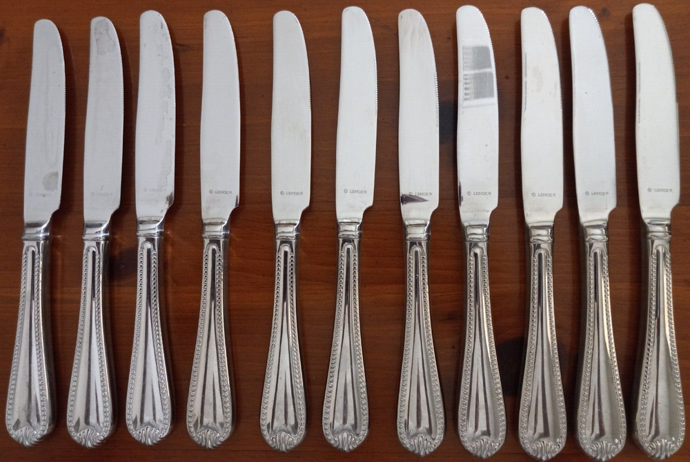 11 Lenox Bead Glossy Plume Dinner Knives 18/10 Flatware Set / 9.25