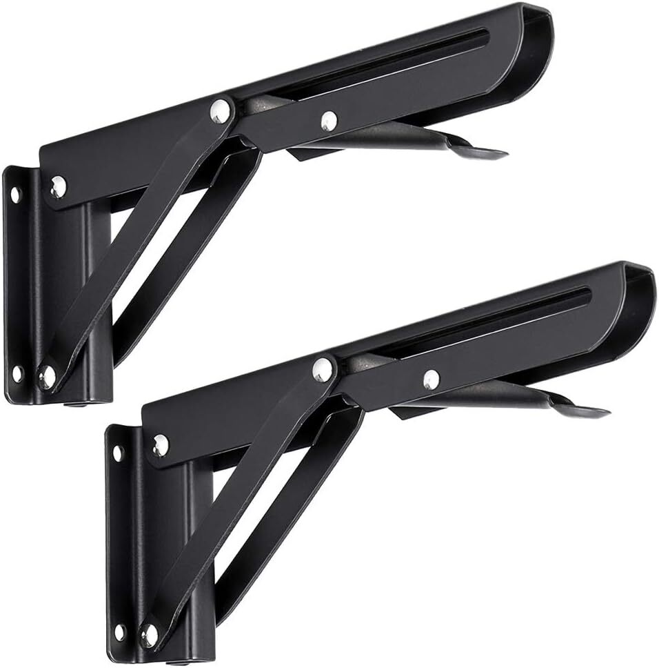 Sumnacon Sturdy Folding Shelf Brackets - Heavy Duty Black Metal 8 Inch,