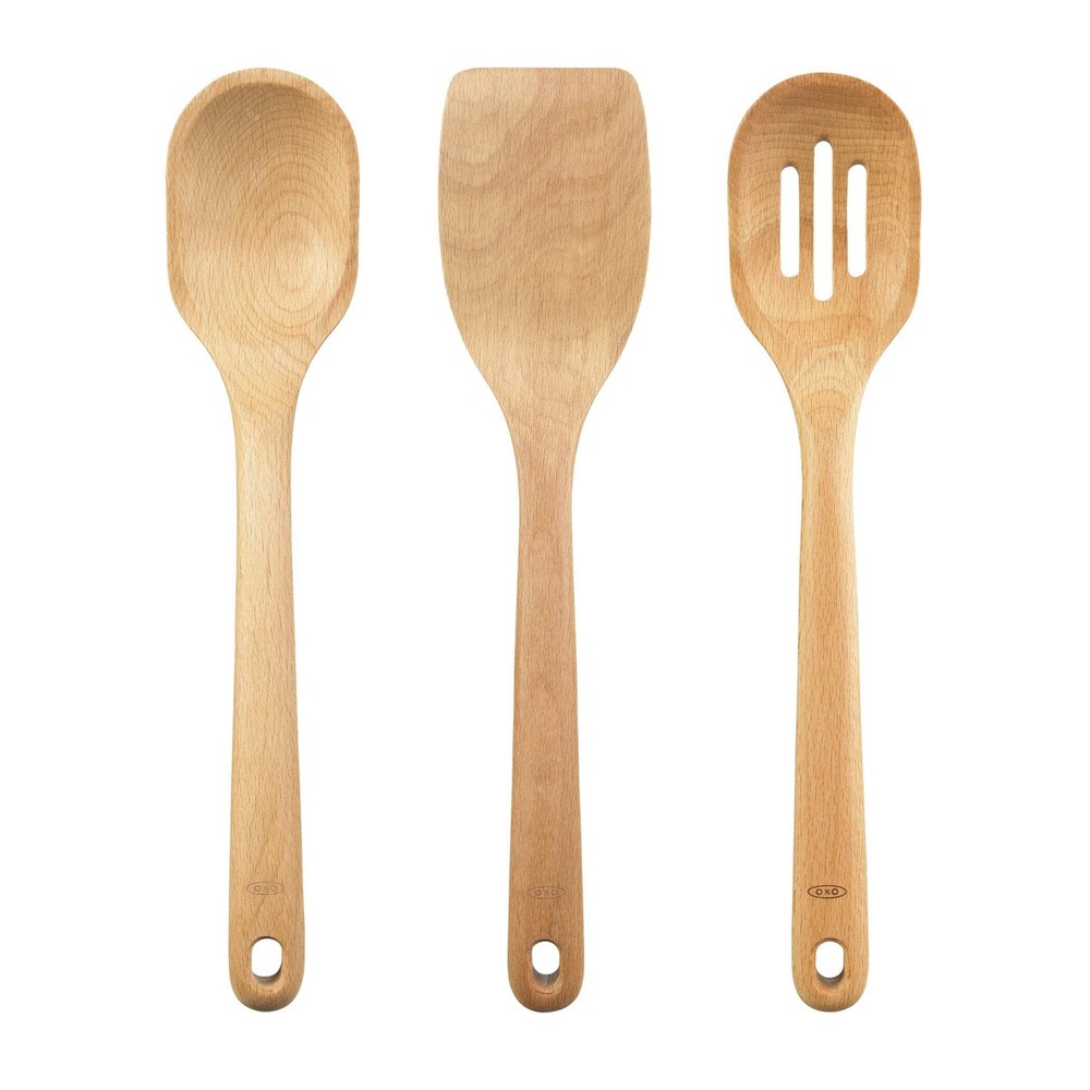 OXO Good Grips 3-Piece Wooden Utensil Set for Everyday Cooking Needs
