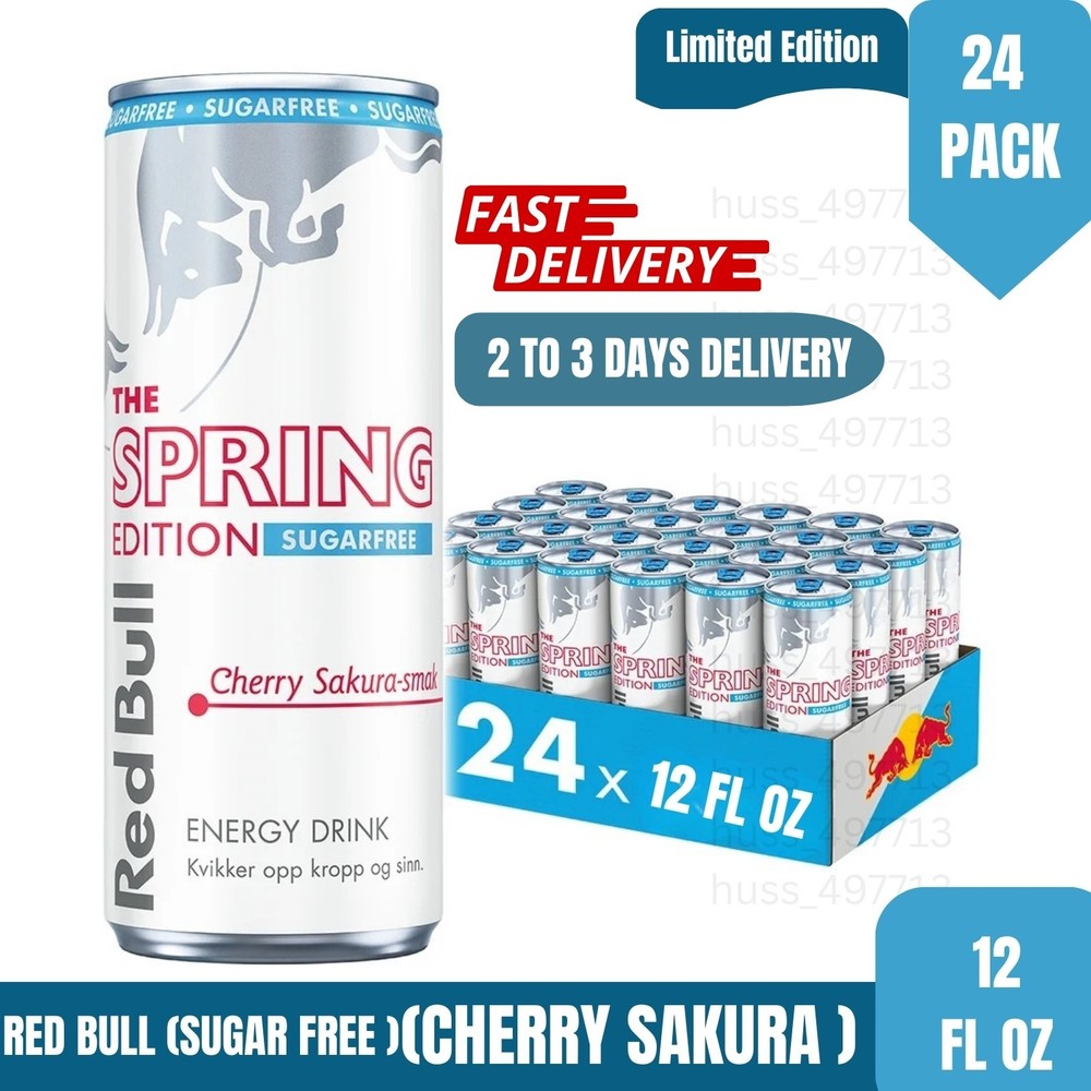 Red Bull Spring Cherry Sakura SUGAR FREE Edition Energy Drink 12 Fl Oz  24 Pack