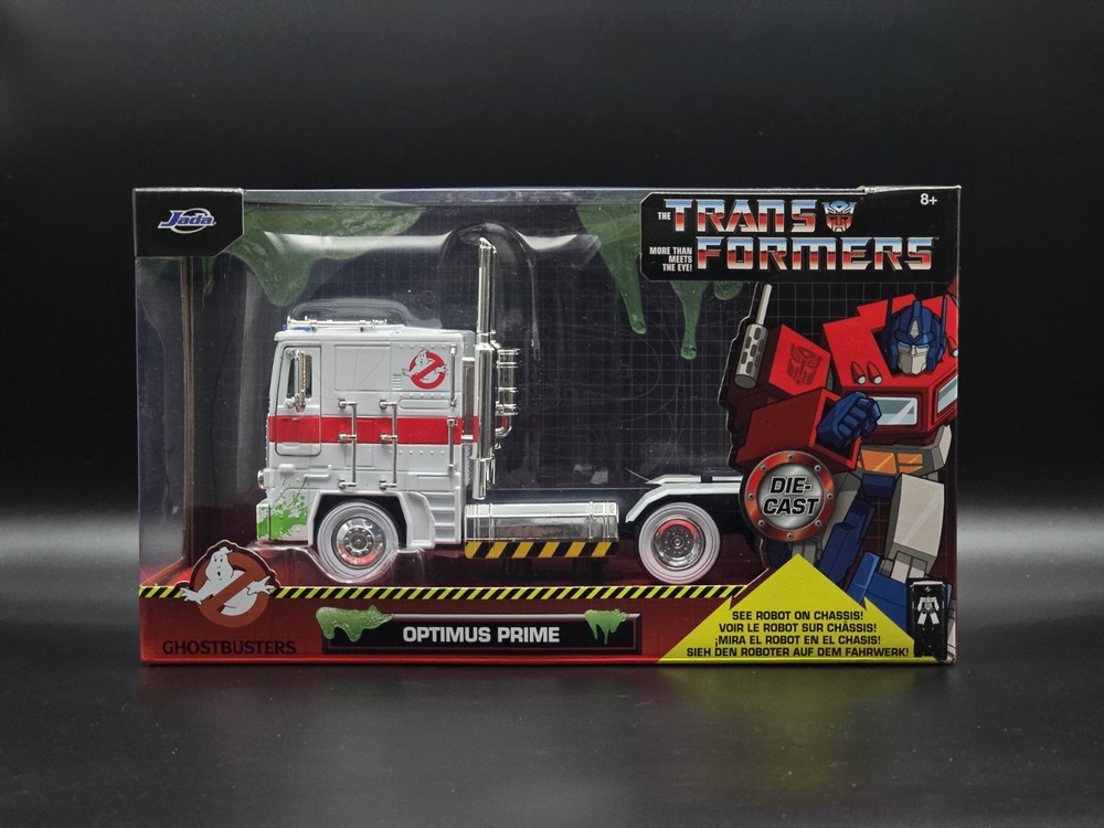 Jada Transformers Ghostbusters Optimus Prime Ecto-1 Die-cast Robot on Chassis