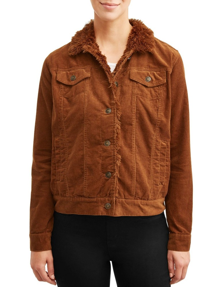 Jason Maxwell Medium Women's Brown Corduroy Jean Jacket with faux fur trim.  NWT