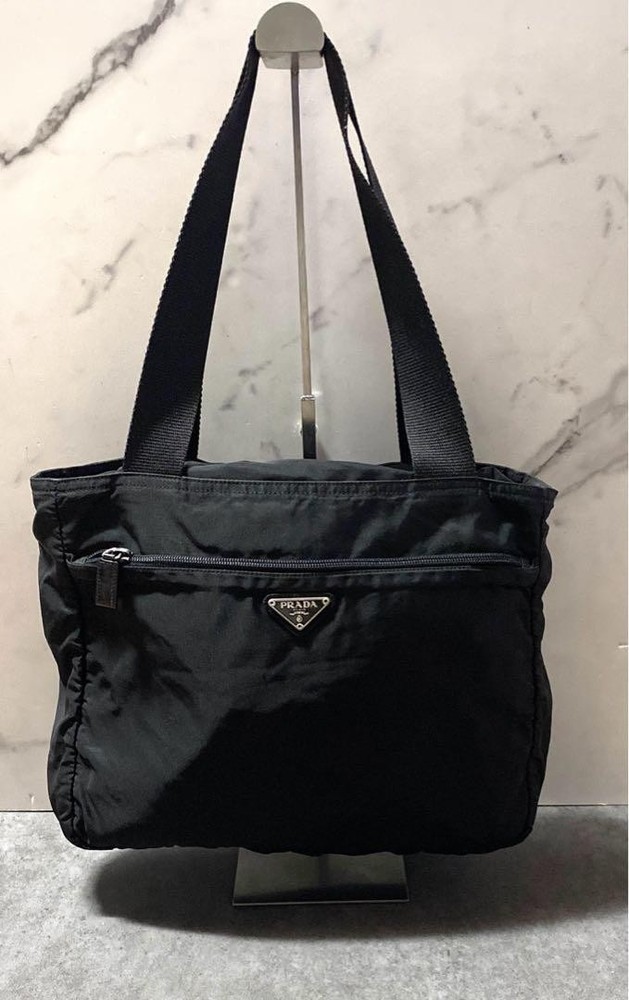Prada Black Nylon Tote Bag with Logo Triangle Plate Preowned