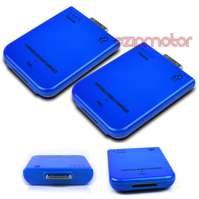 2X 2800mAh Portable Blue Battery Charger for iPhone 4S 4 iPod Nano