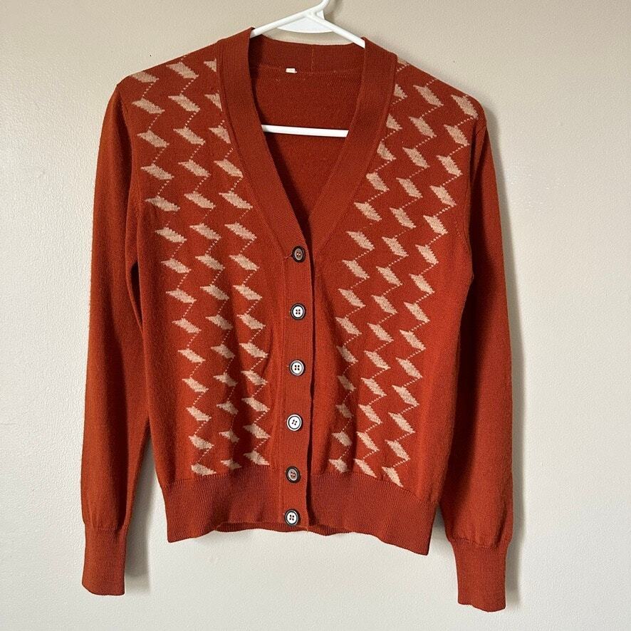 Wool Blend Cardigan Sweater Preppy Button Front V-Neck Twee Womens Workwear