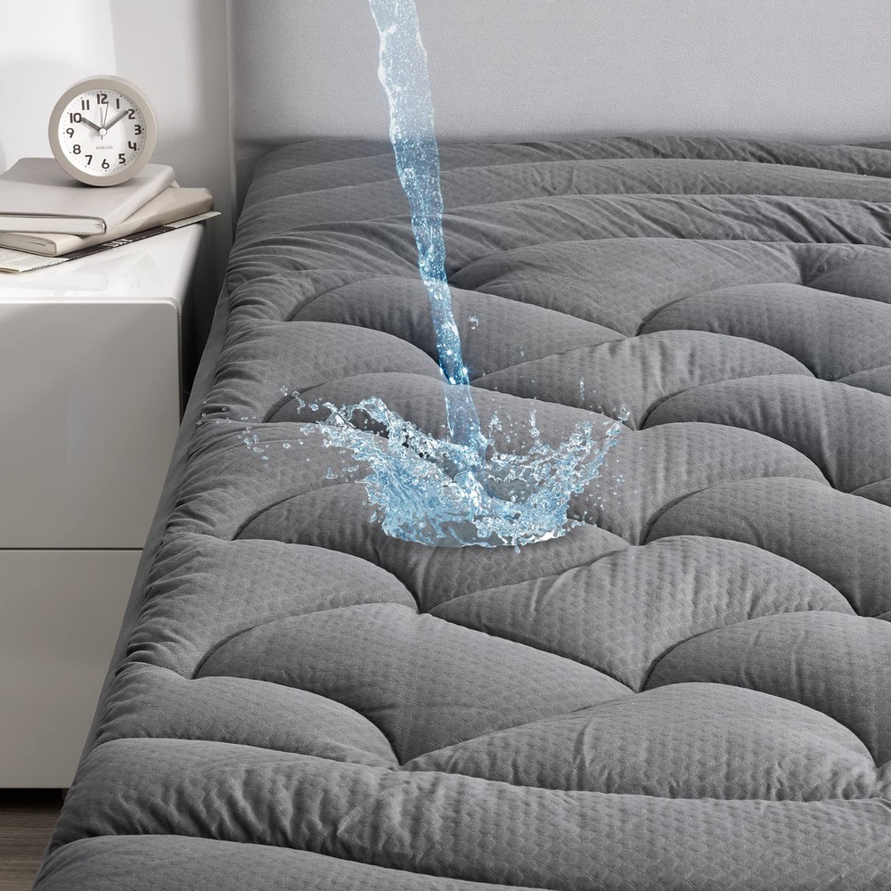 Grey Waterproof Mattress Pad King Size, Premium Soft Embossed Mattress Topper...