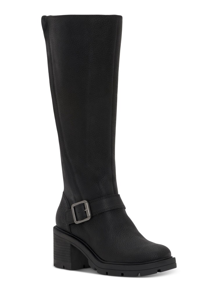 LUCKY BRAND Womens Black Scoty Round Toe Stacked Heel Leather Riding Boot 8 M