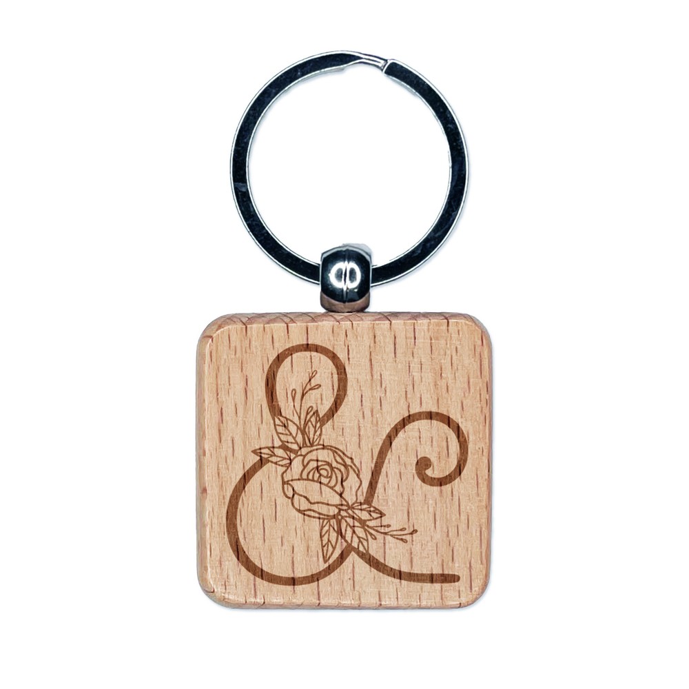 Vintage Rose Typewriter Font Wooden Ampersand Keychain Charm