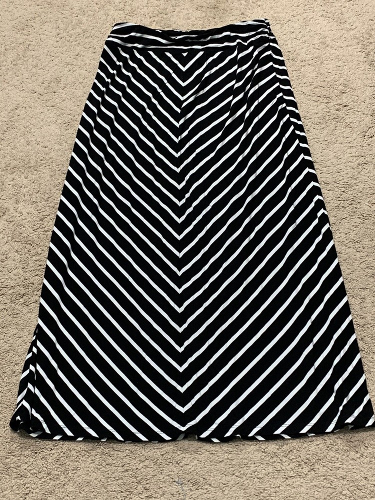 Liz Claiborne Womens Skirt Size Medium Black White Stripe Elastic Stretchy Flowy