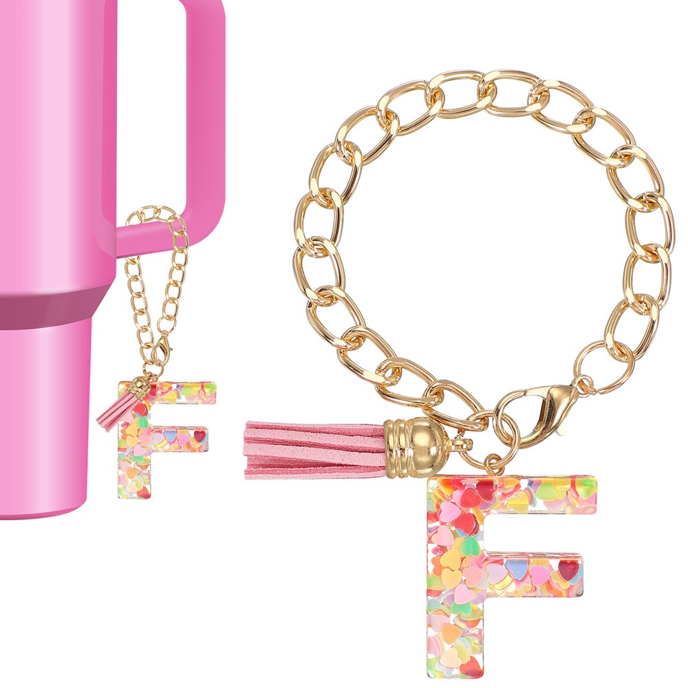 Letter Charm for Stanley Tumbler Cup Initial F Charm Accessories Keychain Pink