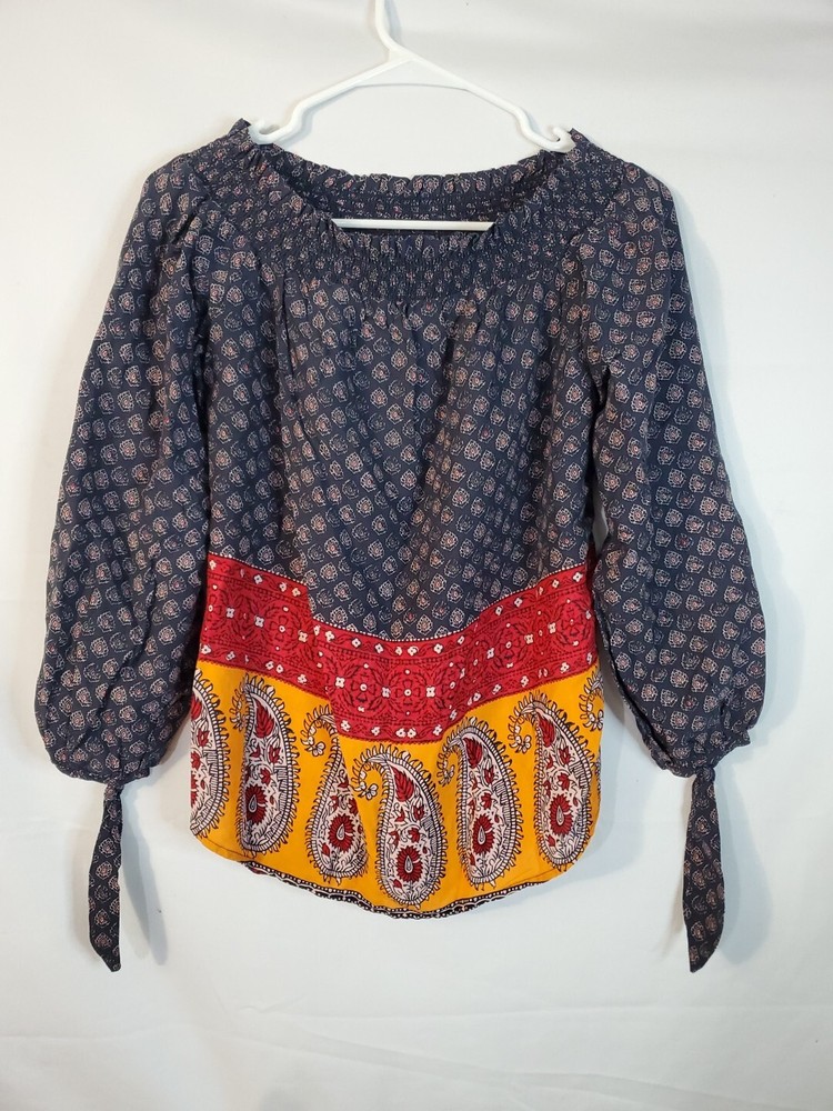 Beach Lunch Lounge Blouse Women's Size XS Off The Shoulder Peasant Boho Paisley