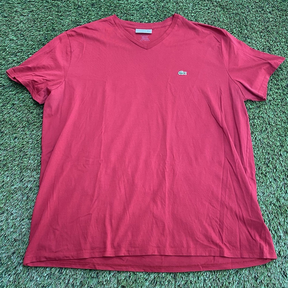Lacoste Men’s Red 2XL Regular Fit V-Neck T-Shirt Pima Cotton Basic Casual Croc