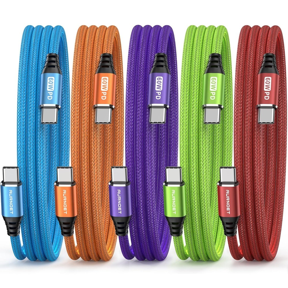 6FT 5-Pack USB C to C Fast Charging Cables for Quick Power Delivery  