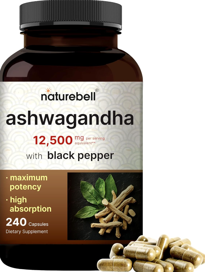 Organic Ashwagandha Capsules 12500mg Supplement w/ Black Pepper Root Powder