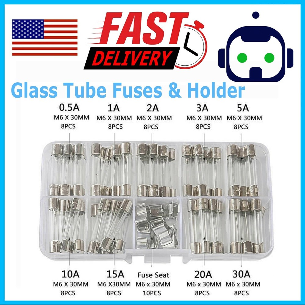 6x30mm 72 Car Boat Quick Blow Glass Tube Fuse Assorted Kit Fast-blow Glass Fuses