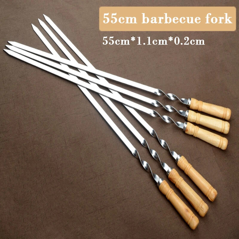 BBQ Skewers Long Handle Shish Kebab 55cm Barbecue Grill Sticks Wood BBQ Fork