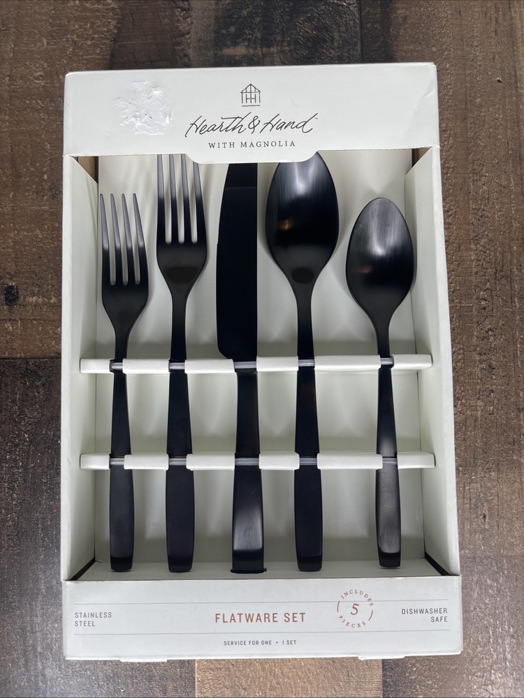 Hearth & Hand Magnolia Matte Black Stainless Steel 5-Piece Flatware Set