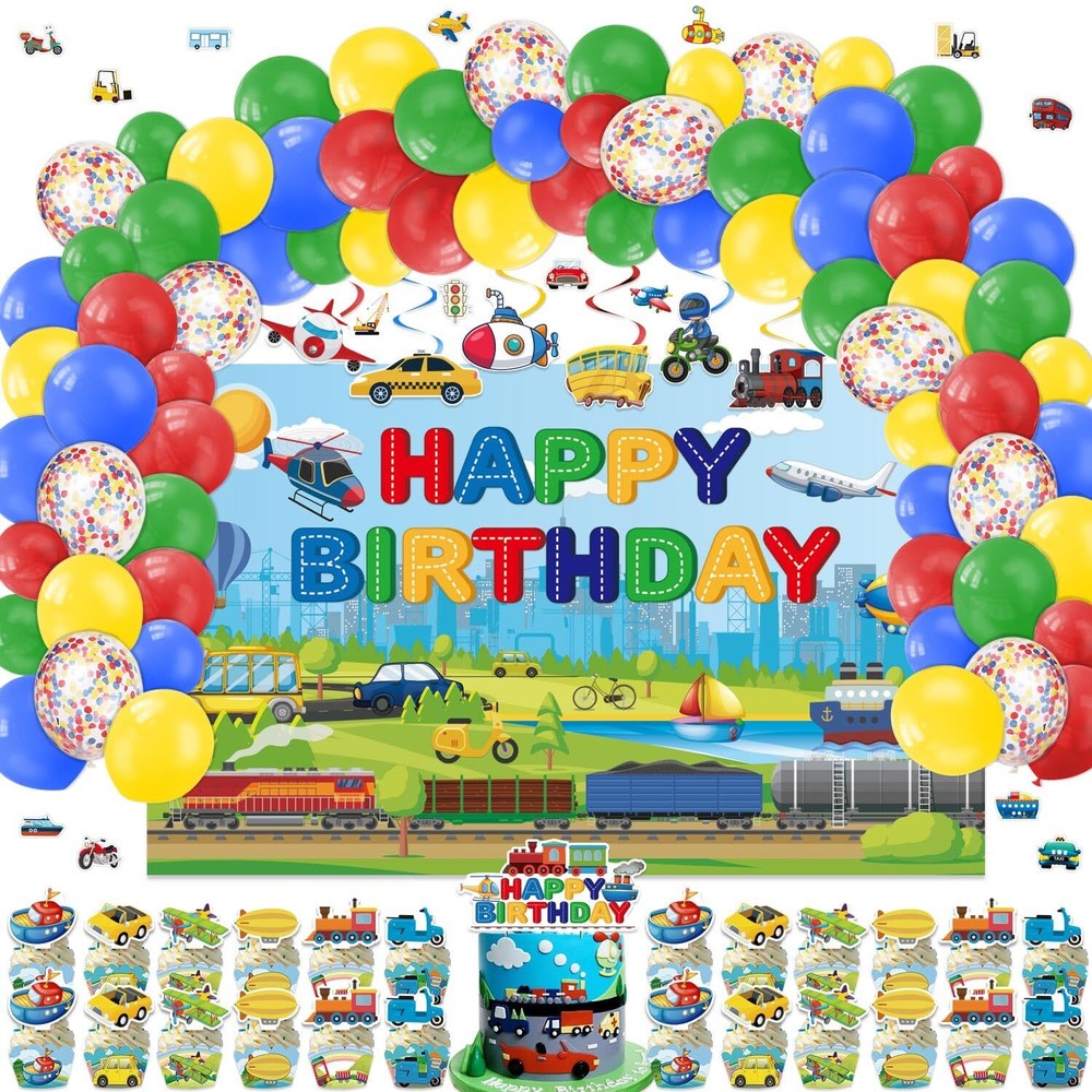 KimaruLZ 185-Piece Transportation Train Birthday Party Supplies Set