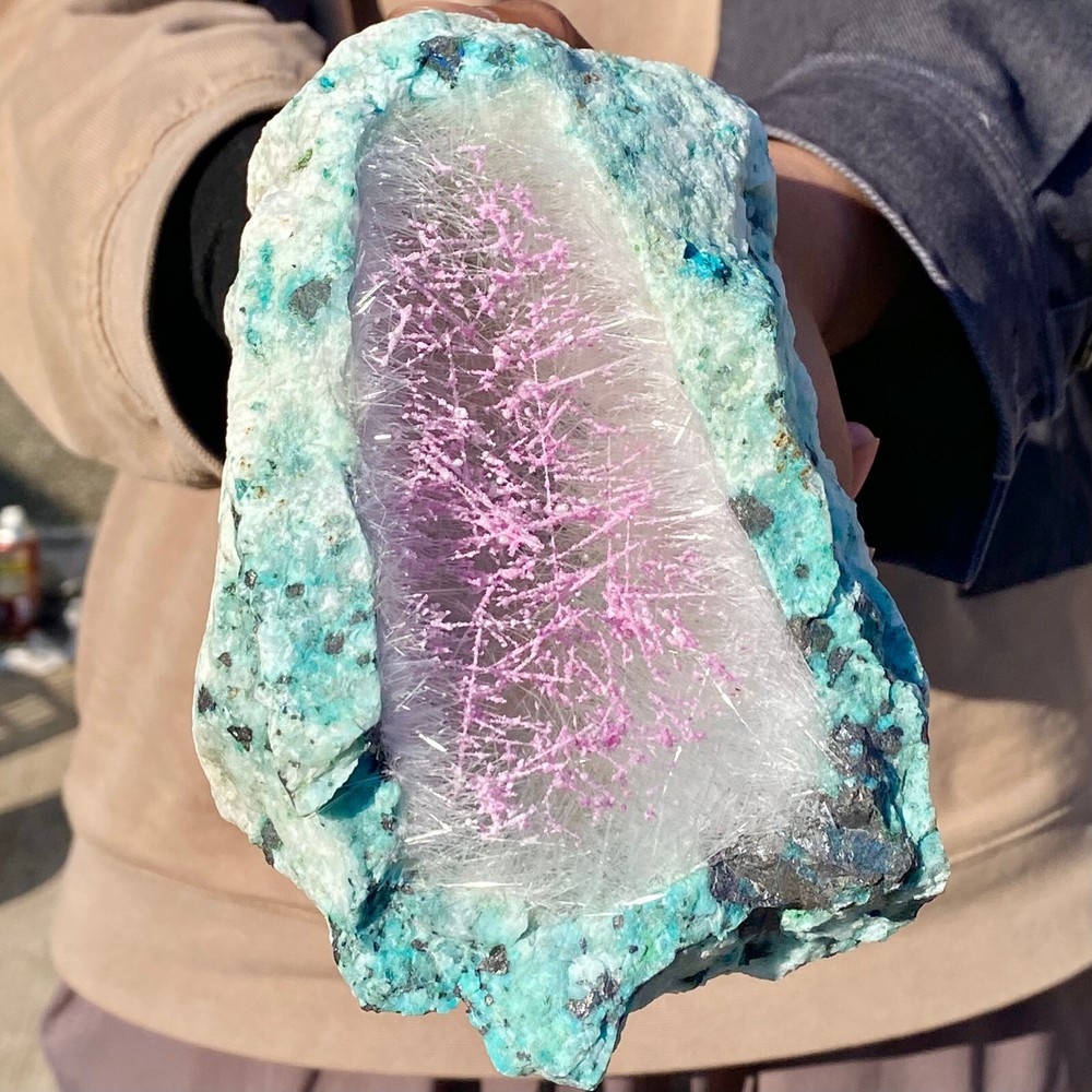 2.74LB Pink natural goethite crystal quartz energy mineral healing specimen