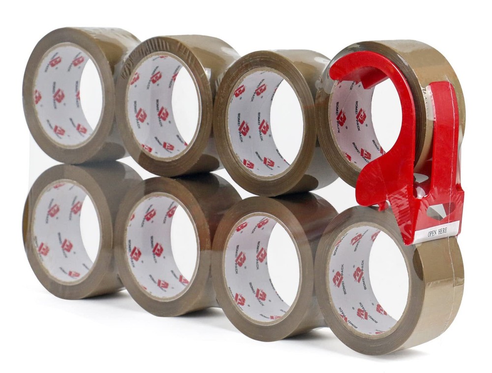BOMEI PACK Heavy Duty Brown Packing Tape with Dispenser, 2.6 mil, 1.88 inch x...