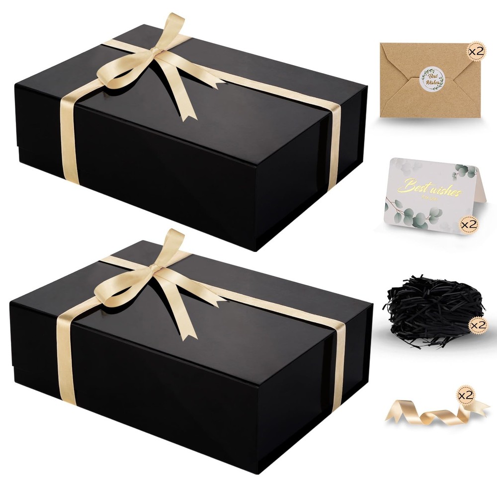 2 Pack Large 13.5x10x3.5 Inch Black Magnetic Gift Box with Lid