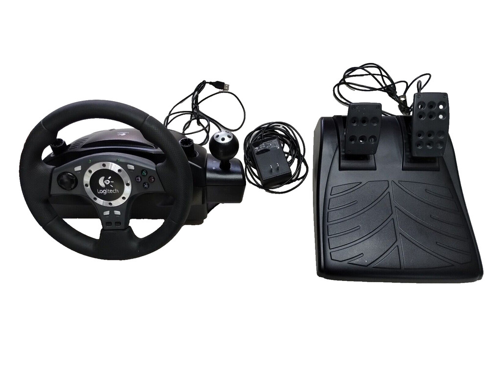 Logitech Driving Force Pro Steering Racing Wheel Pedals Cords E-UJ11 pc PS2 ps3