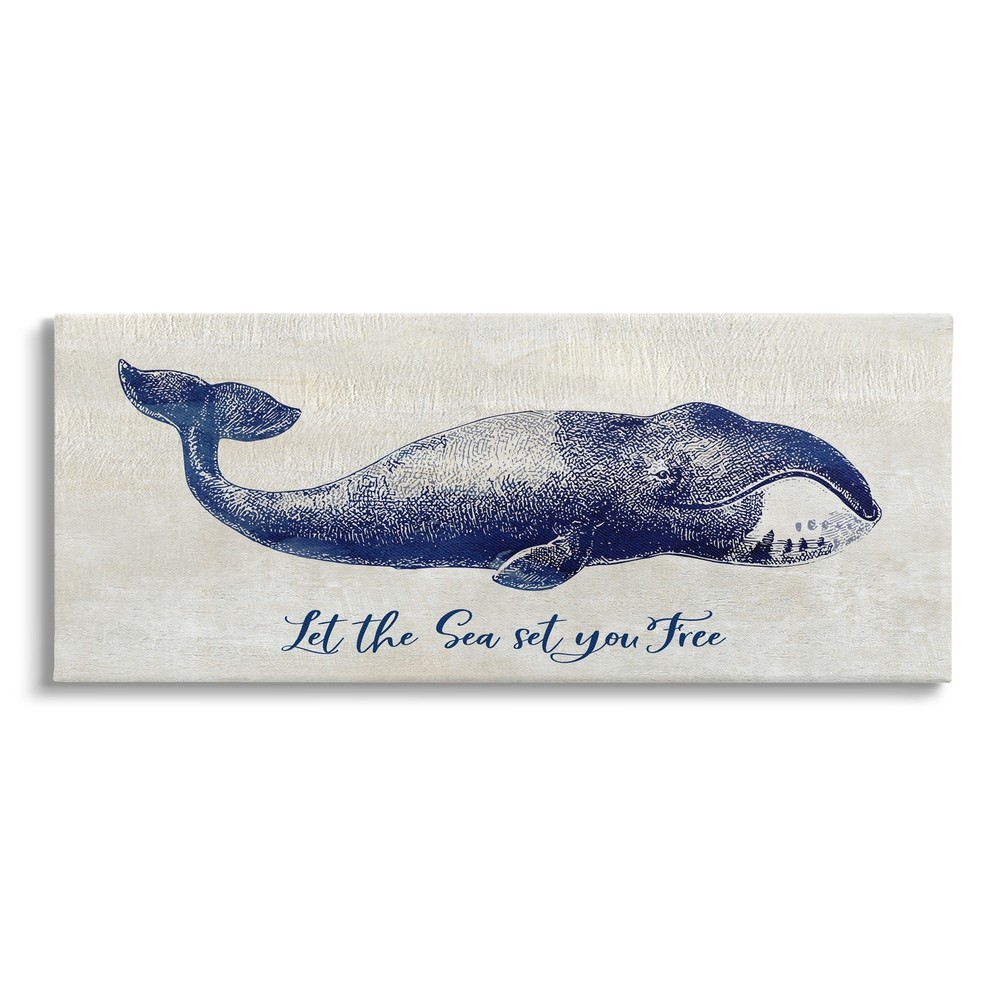 Stupell Uplifting Nautical Sea Quote Detailed Whale Imagery Canvas Wall Art,