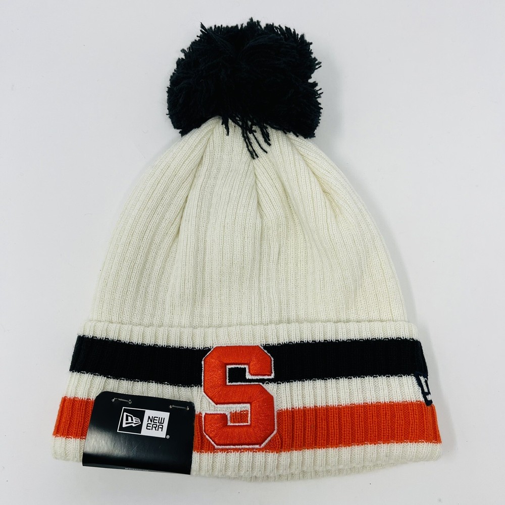 New Era NCAA Syracuse Orange Mens Beanie Toboggan Winter Hat Cap Pom Retro Knit