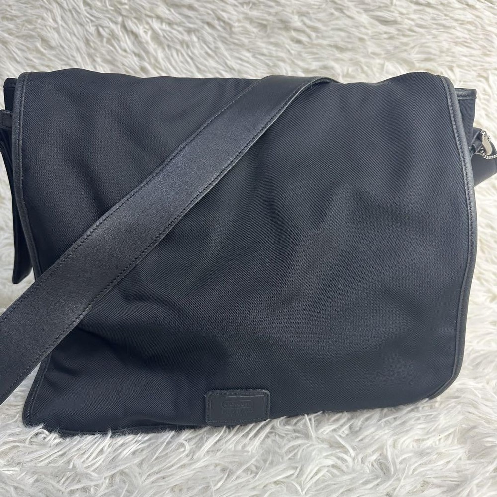 Coach Black Leather & Nylon Messenger Bag for Business School Fits A4
