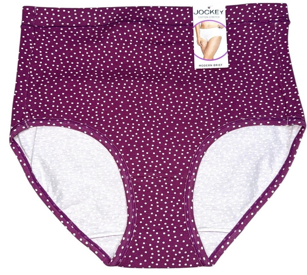 JOCKEY Women’s Size 7 L Modern Brief Underwear Panty Cotton Blend Purple Dots
