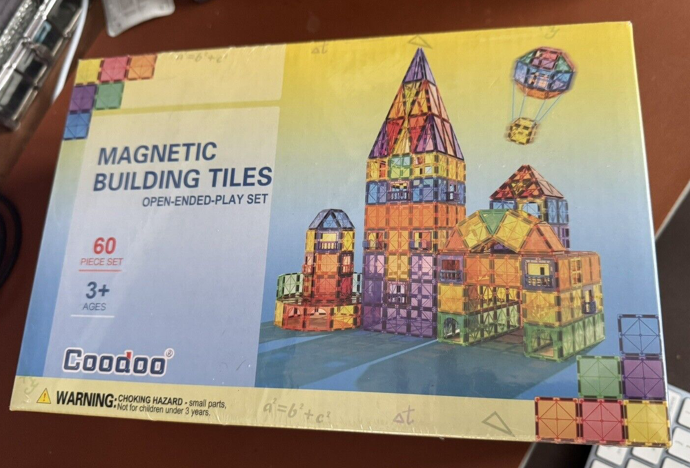 Coodoo NEW bright colors Magnetic Building Tiles 60 piece set 4 creativity