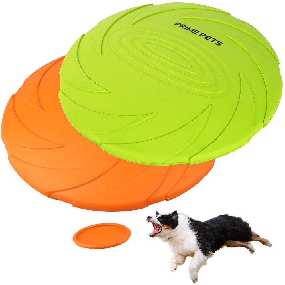 PrimePets Dog Flying Disc, 2 Pack, 7 Inch, Durable Dog Toys, Nature Rubber Fl...