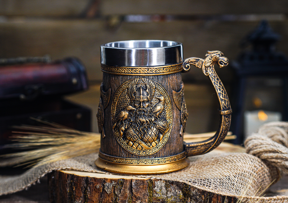 Viking Mug, Tree of LIfe, Thor & Odin, Tankard Nordic Beer Cup Stainless Steel