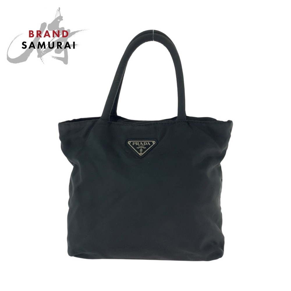 RARE Prada Tessuto Triangle Logo Black Silver Nylon Handbag